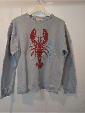Mighty Fine Light blue Crewneck Sweater with Red Lobster coastal grandma preppy